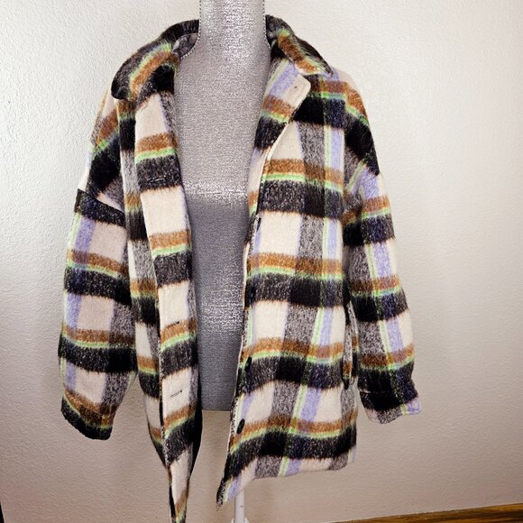 Love Poem Shacket Button Front Plaid Coat - Picture 2 of 7